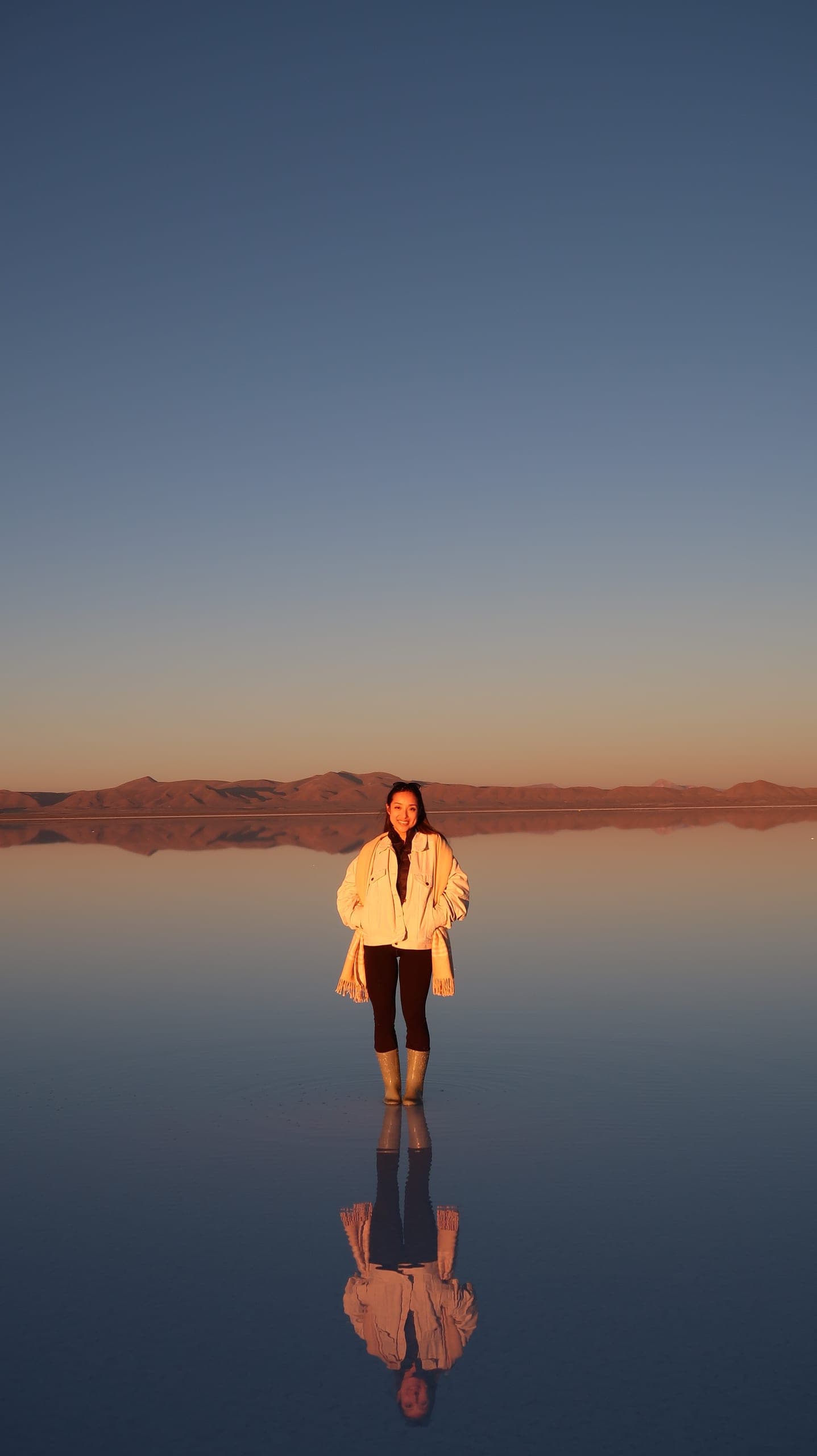 Golden hour on the mirror — Bolivia